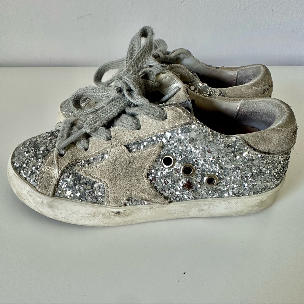 Golden goose Super-Star with silver glitter and suede details girl shoes size 22